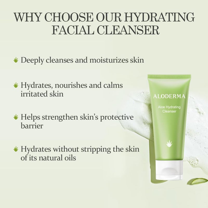 Aloderma Hydrating Facial Cleanser with Organic Aloe Vera - Daily Moisturizing Aloe Face Wash with Shea Butter, Vitamin E - Nourishing Face Cleanser for Normal, Dry Skin, Non-Comedogenic, 100g/3.5oz - Image 3